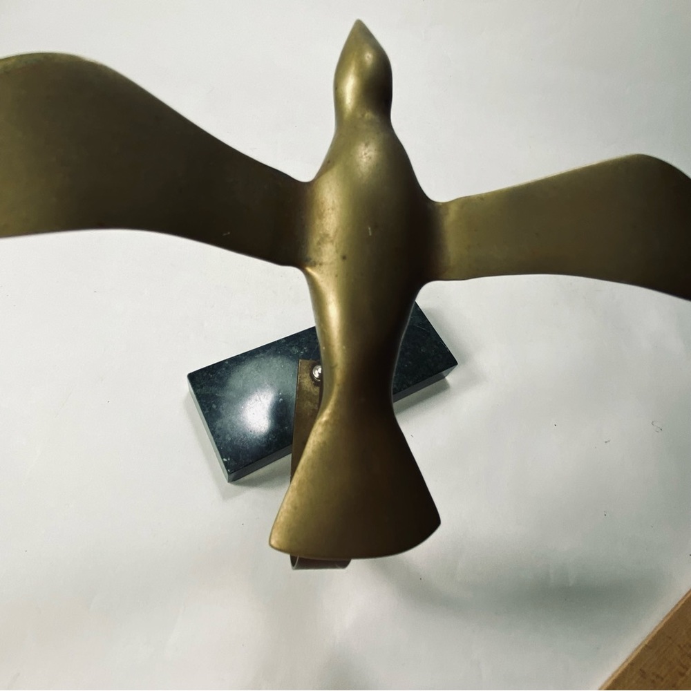6" Vintage Mid Century Modern Solid Brass Sea Gull Sculpture Bird Marble Base - Picture 15 of 15